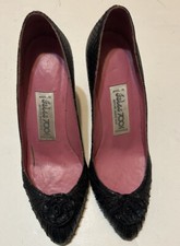 Vintage Black Snakeskin Slip On Heels Size 5.5