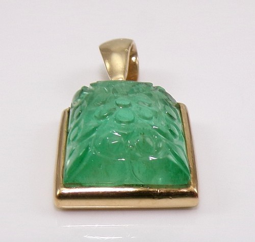 Vintage 18K Gelbgold Blume geschnitzt natürlicher grüner Turmalin Kuppel Anhänger LNE2 - Bild 4 von 7