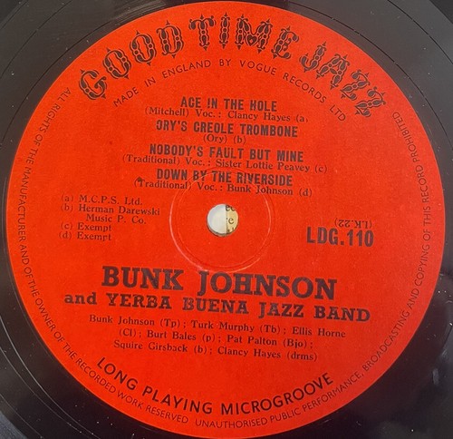 Bunk Johnson & The Yerba Buena Jazz Band Sprirituals & Jazz 10" Vinyl Album Jazz - Bild 3 von 3