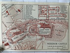 WINDSOR CASTLE 1939 Antique Plan, Map, England Bartholomew Berkshire Chapel