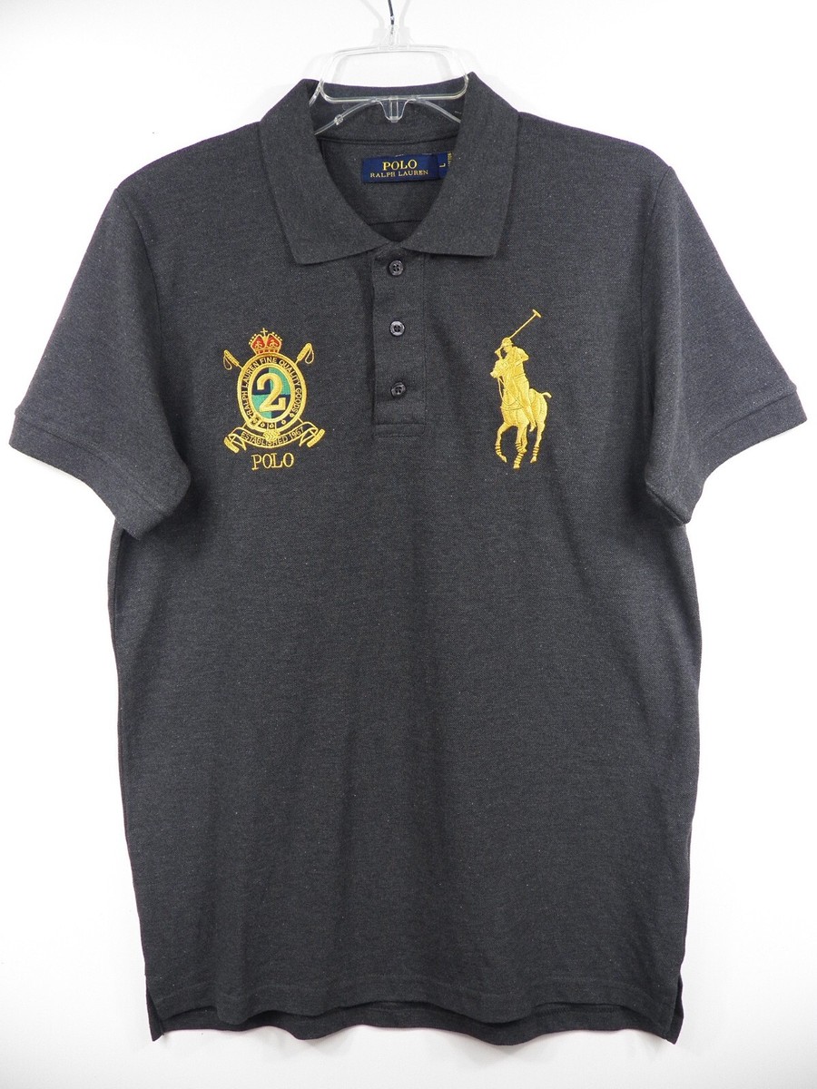 POLO RALPH LAUREN WOMENS LARGE SHIRT TOP BIG PONY GREY GOLD