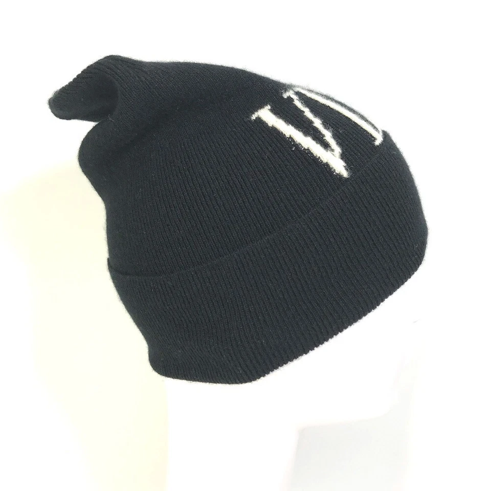 VALENTINO VLTN Logo Gorro Tejido Gorra Lana/Seda Negro/Blanco Foto 4 de 4