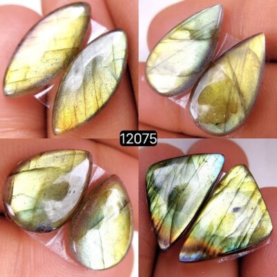 4Pair 54Cts Labradorite Smooth Cabochon Gemstone Lot 22X12-16X12 #R-12075