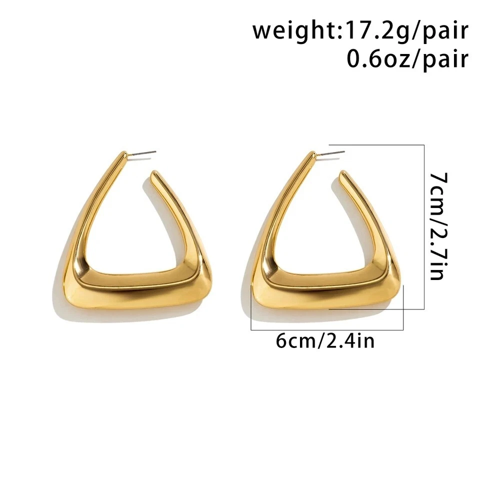 Shiny 14k yellow Gold Filled Chunky And Large Triangle Hoop Earrings For Women - Image 4 of 4