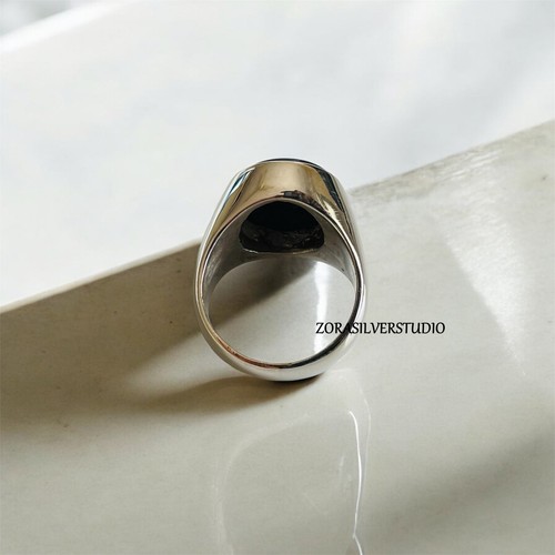 925 Sterling Silber Schwarz Onyx Ring Herren Damen Siegelring Edelstein Geschenk Schmuck - Bild 5 von 5