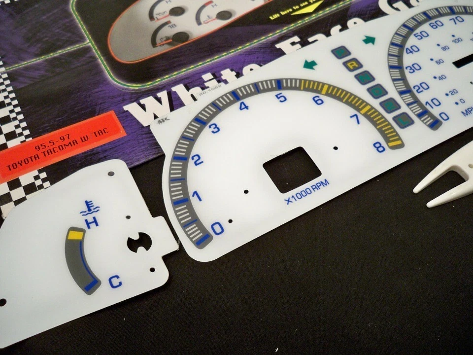 Se adapta a 95 96 97 Toyota Tacoma automático con RPM cara blanca brillo a través de medidores azul Foto 4 de 4