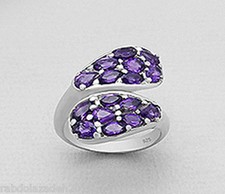 Amethyst Bypass Cluster Ring Sterling Silver Royal Purple Genuine Solid 7.7g sz7