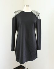 NWT Asos Black Embellished Sequin Shoulder Open Back Bodycon Party Dress Size 14