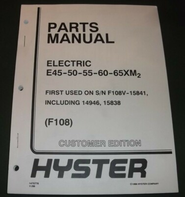 HYSTER E45XM2 E50XM2 E55XM2 E60XM2 E65XM2 FORKLIFT LIFT TRUCK PARTS MANUAL BOOK 