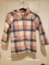Girls Pink and Blue Plaid Hooded Coat by Mayoral, UK Faux Pink Fur Lining Sz 7