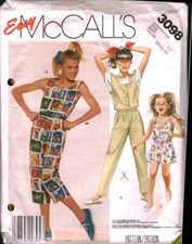 3098 Vintage McCalls Sewing Pattern Girls 1980s Stretch Knit Top Jumpsuit Easy