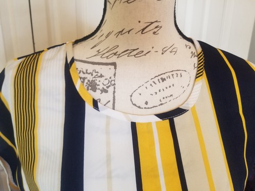 Women's Top Blouse Kebunuo XL Yellow Black Stripe Cuffed Cap Sleeves L/W EUC - Picture 2 of 10