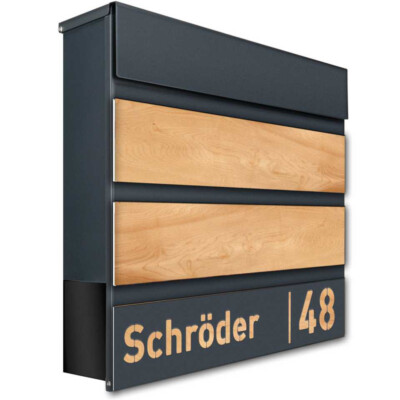 Briefkasten mit Beschriftung Holzoptik Maple LASER CUT Personalisierung