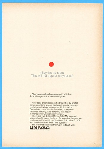 Anuncio de sistema de información de gestión total informática UNIVAC Sperry Rand 1967 - Imagen 3 de 3