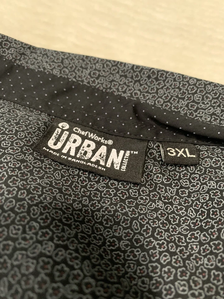 Nueva Camisa Chef Works Negra Manga Corta Geométrica Trabajo Abotonada Talla 3XL Top Foto 3 de 4