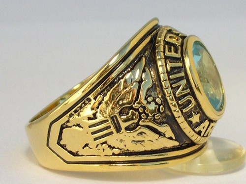 12x10 mm United States Army Military March Aqua Marine Stone Men Ring Size 8 - Picture 6 of 8