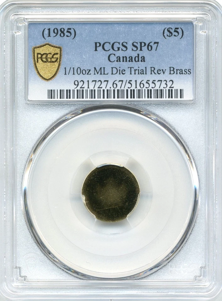 DIE TRIAL (1985) Canada 1/10oz $5 Gold ML Brass Reverse - PCGS SPECIMEN 67 - Image 2 of 3