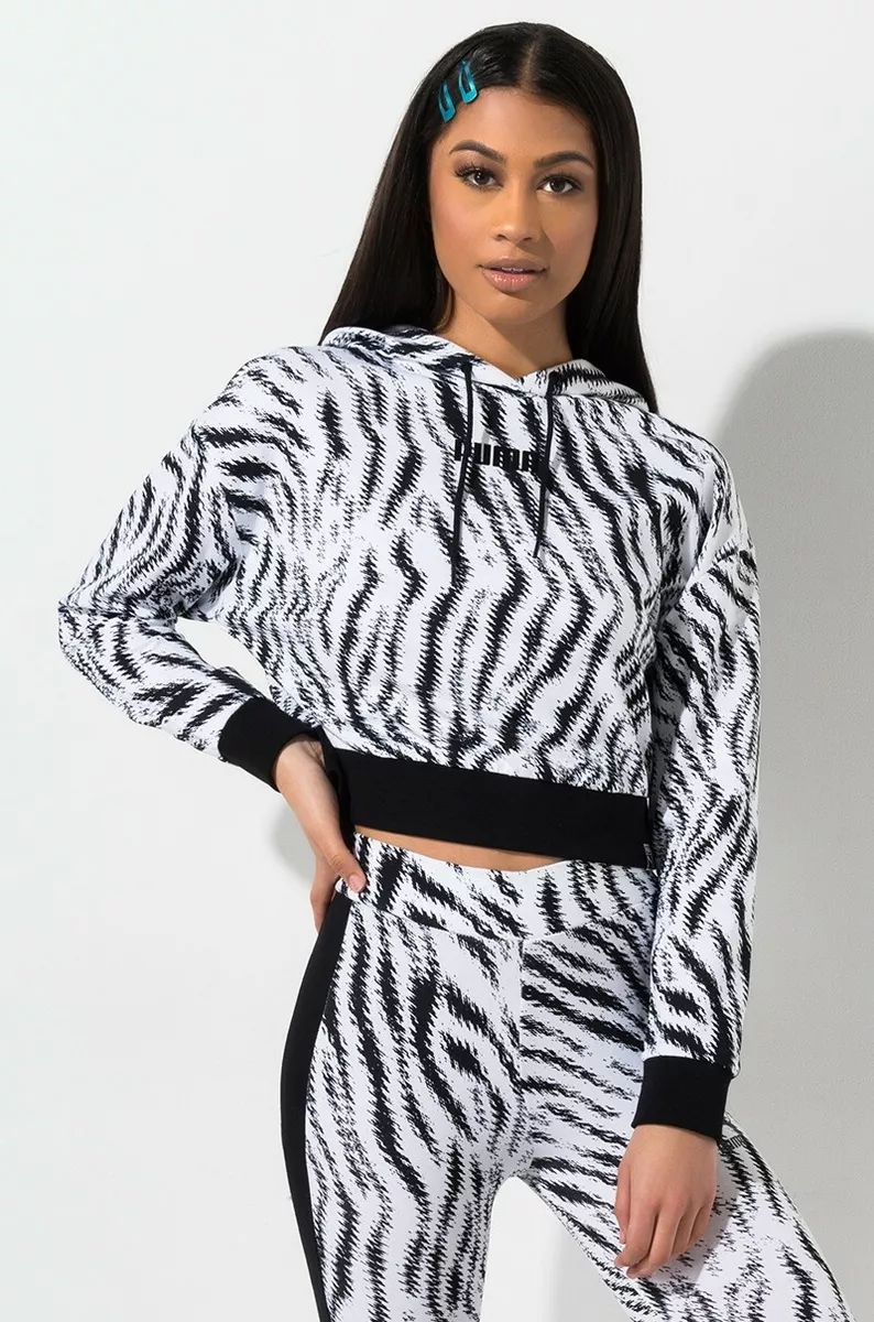 Puma Wild Pack Zebra Print Cropped Hoodie. New. Womens Size L