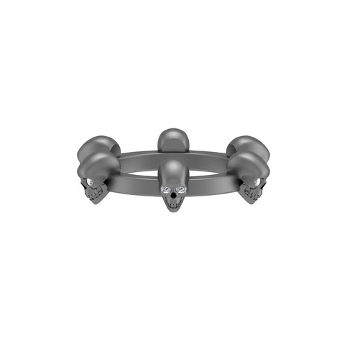 Skull Wedding Band Simulated Diamond Goth Skull Engagement Band Gun Metal Finish - Picture 2 of 9