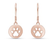 Circle Dog Paw Print Dangle Earrings For Womens 14K Solid Rose Gold