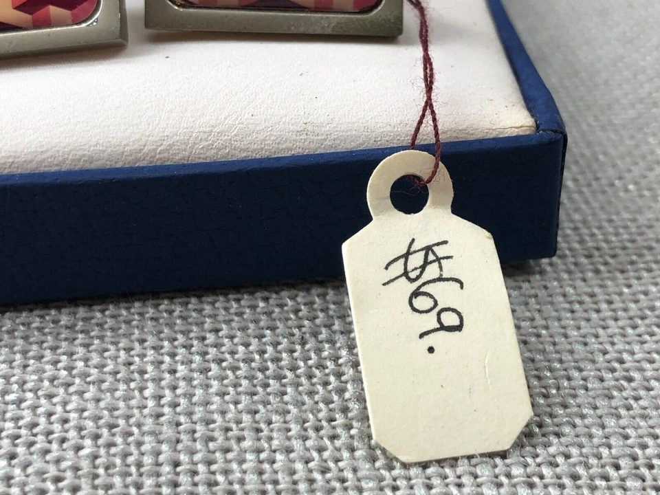 Sonia Spencer NUEVO Gemelos Vintage Hechos a Mano Inglaterra Rosa Amarillo Funky Glass Foto 3 de 4