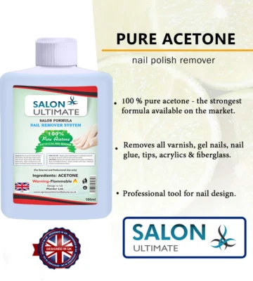 SALON ULTIMATE Acetone 100% Pure Superior Quality Nail Polish Remover UV/LED GEL Soak Off 100ml