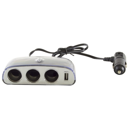 3-Way Multi Socket Auto Car Cigarette Lighter Splitter with USB Port Car Charger - Picture 2 of 4
