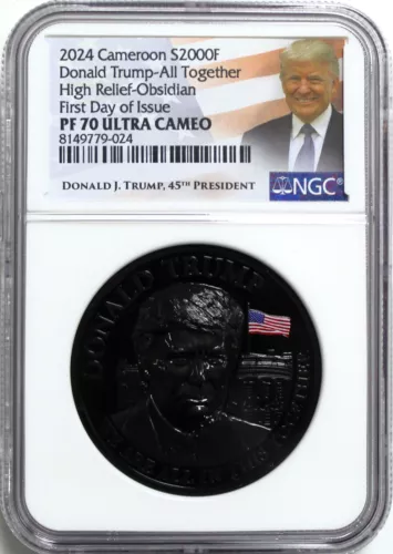 2024 Cameroon 2000F 2oz Silver Proof Obsidian Donald Trump NGC PF70 UCAM FDOI