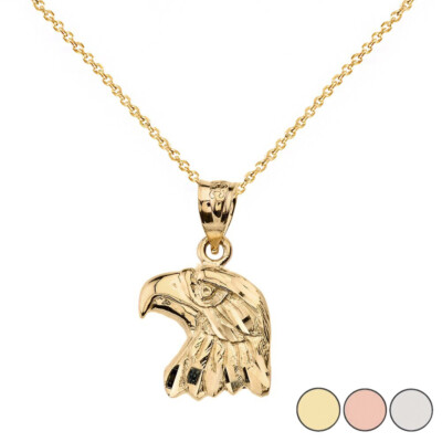 Funkelnder geschliffener Adlerkopf Anhänger Halskette in massivem Gold (gelb/rose/weiß)