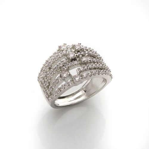 Umwerfend Cz Multiband Hochzeit Ring für Damen IN Silber Ton - 7 Reihen Design - Bild 11 von 70