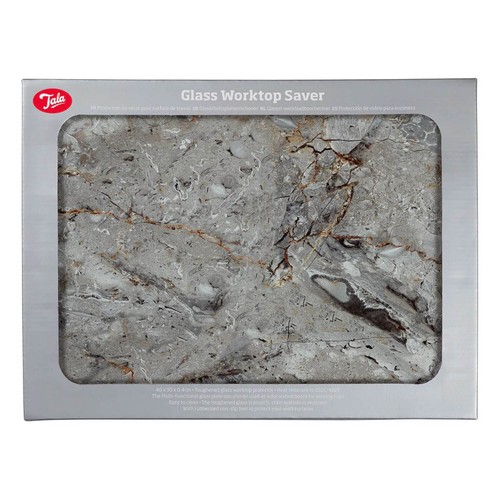 Chopping Board Glass 2pcs Worktop Saver Kitchen Food Serving Grey Marble Effect - Picture 4 of 5