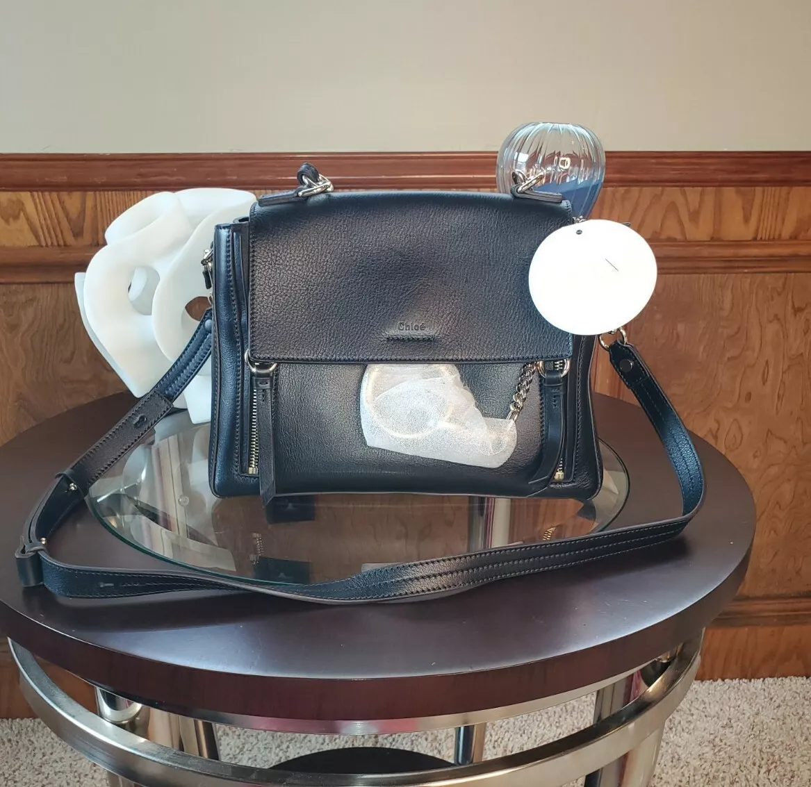 CHLOE Faye Day Leather Suede Black Satchel Shoulder Bag RETAIL