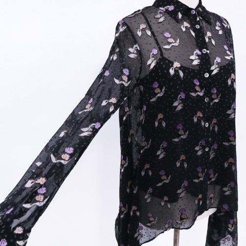 Opening Ceremony Blouse Top Silk Womens 4 NEW Black Gestures Handkerchief Hem - Picture 14 of 17