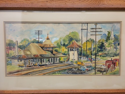 Quadro stazione ferroviaria anni 50 firmato HELEN HUTCHINSON - acquerello vintage anni 50 - Foto 5 di 24