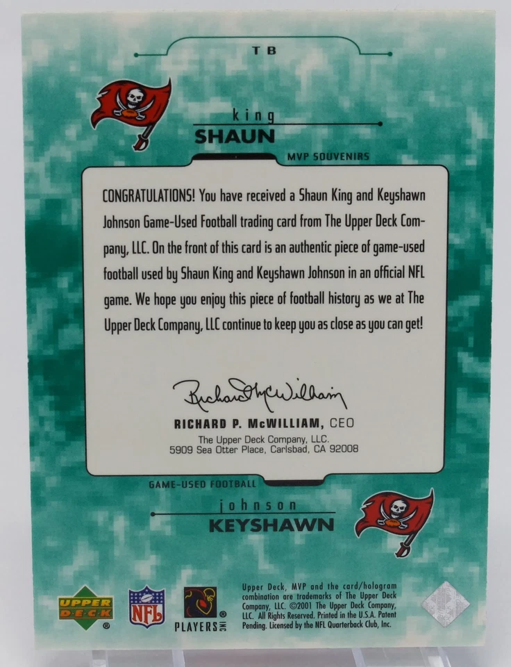 2001 Upper Deck MVP - MVP Souvenirs #TB Shaun King Keyshawn Johnson - Image 4 of 4