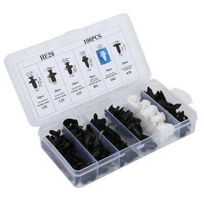 100-Piece Push Pin Retainer Clip Kit – Bumper, Trim & Molding Fasteners With Box & Removers
