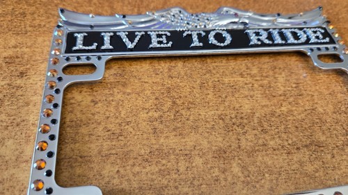 Motorcycle License Plate Frame w/ Swarovski Crystals Blinged Harley Davidson - Picture 4 of 8