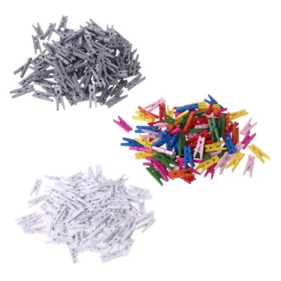 100Pcs Small Size 25mm Mini Natural Wooden Clips for Photo Paper Pegs Clothespin