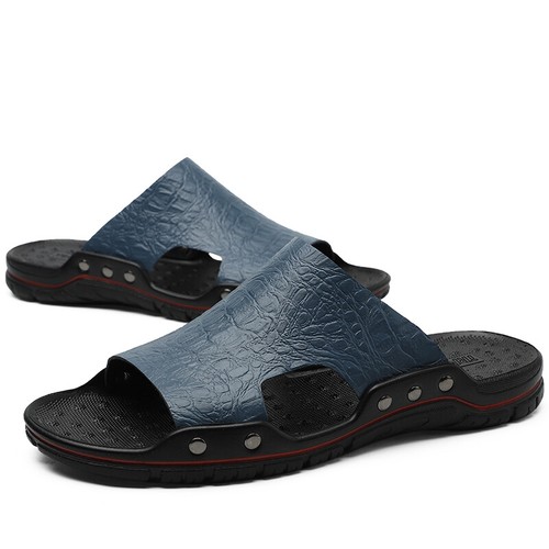 Neu Herren Sommer PU Leder Freizeit Sandalen Strand Schuhe Anti-Rutsch Flache Hausschuhe - Bild 18 von 45