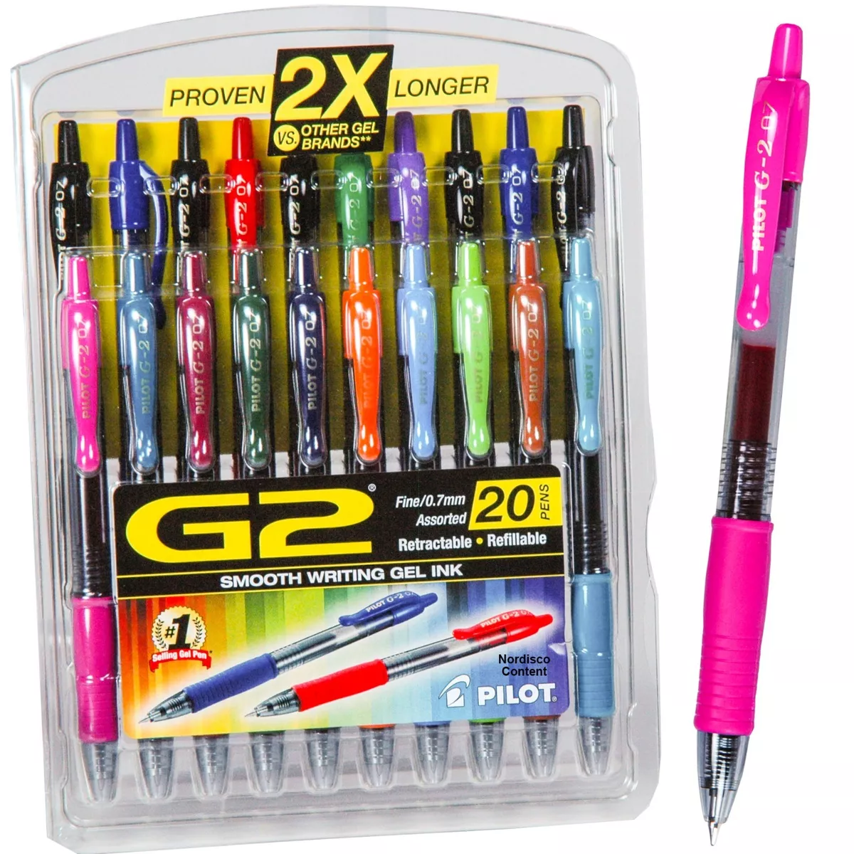 Pilot G2 20 Pack 31294, 0.7mm Gel Ink Rolling Ball Pen In 15 Assorted Colors