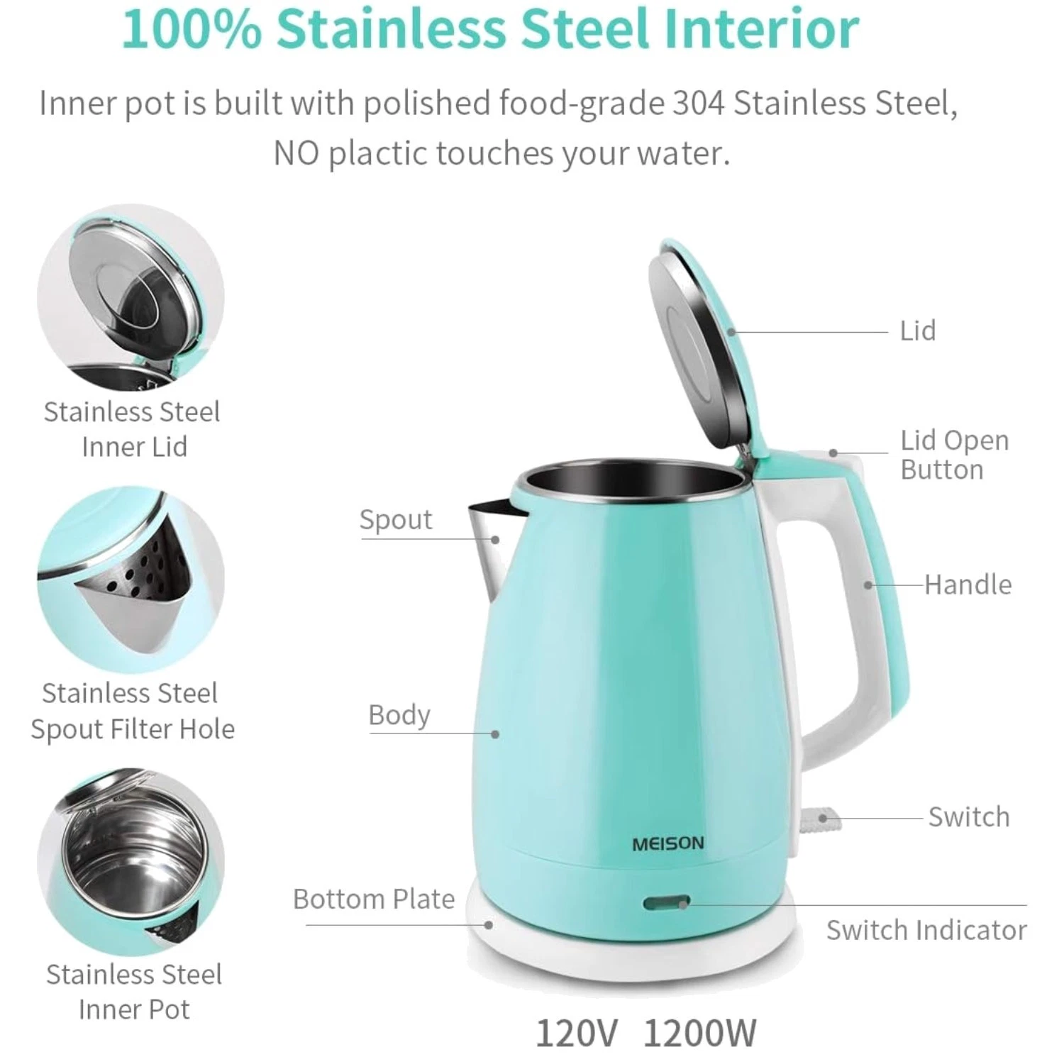 Fast Boiling Electric Kettle Stainless Steel Interior