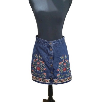 Francescas Miami Womens M Embroidered Cottagecore  Boho Demin Mini Skirt