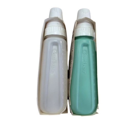 Vtg 80s NOS NEW Gerber Pastel Plastic Nurser Baby Bottle Set 2 White Aqua Green - Picture 2 of 4