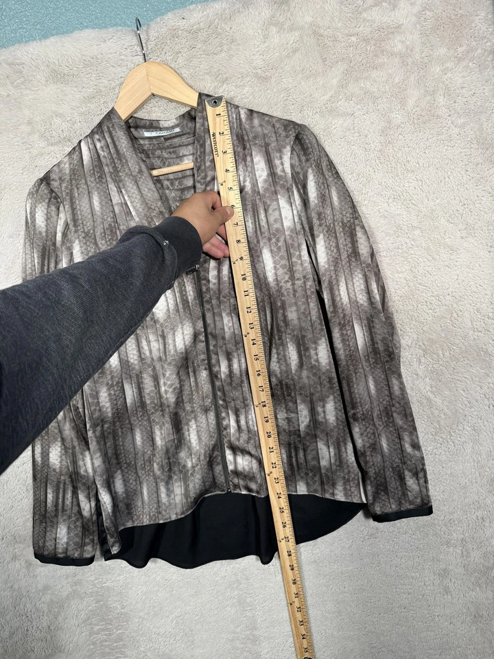 Chaqueta T Tahari Mujer Gris Mediana Negra Estampado Abstracto Cremallera Frontal Medios Mixtos Foto 4 de 4