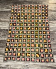 Vtg 70  s Handmade Granny Square Afghan Crochet Lap Throw Baby Blanket 48X34