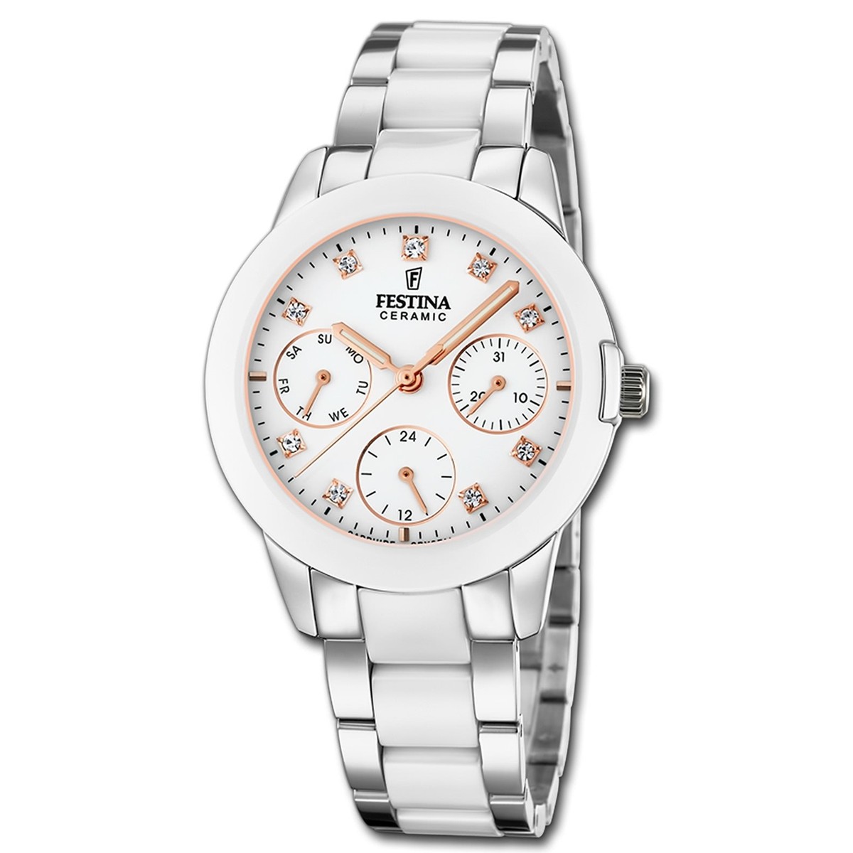 Festina Damen Uhr F20497/1 Edelstahl Keramik Armband-Uhr silber