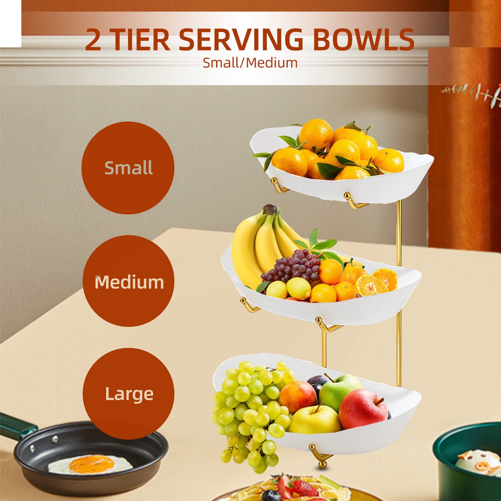 Fruit Bowl For Kitchen Counter 3 Tier Acrylic Fruit Basket With Serving Bowls.