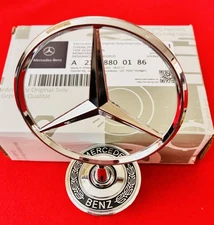 New GENUINE Mercedes-Benz S C E Class Hood Star Black on Chrome Emblem, OEM