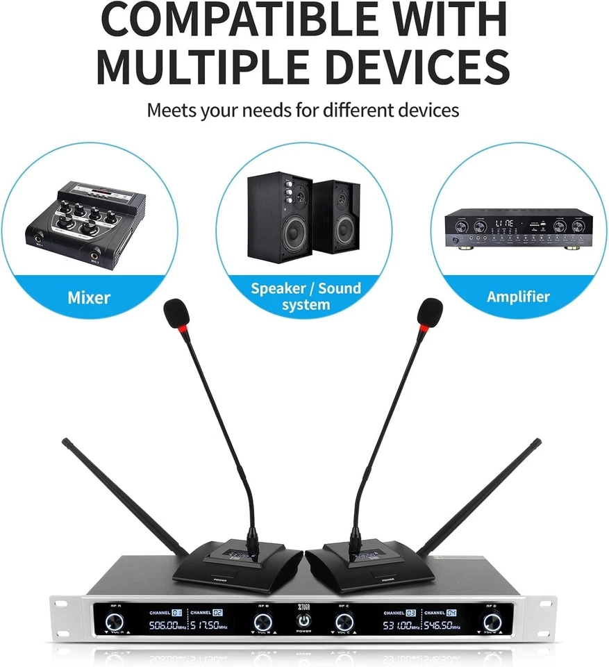 XTUGA CM240 UHF 4 Channels Professional Gooseneck Conference Microphone System - Image 2 of 4