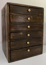 ANTIGUO COFRE DE COLECCIONISTA DE 6 cajones 6”x 7”x 9”H madera maciza con detalles de milano acabado